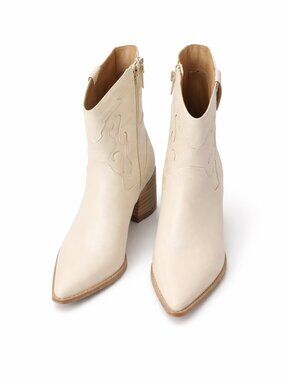 Beige Western Ankle Boots Pointed Toe Block Heel Size 8